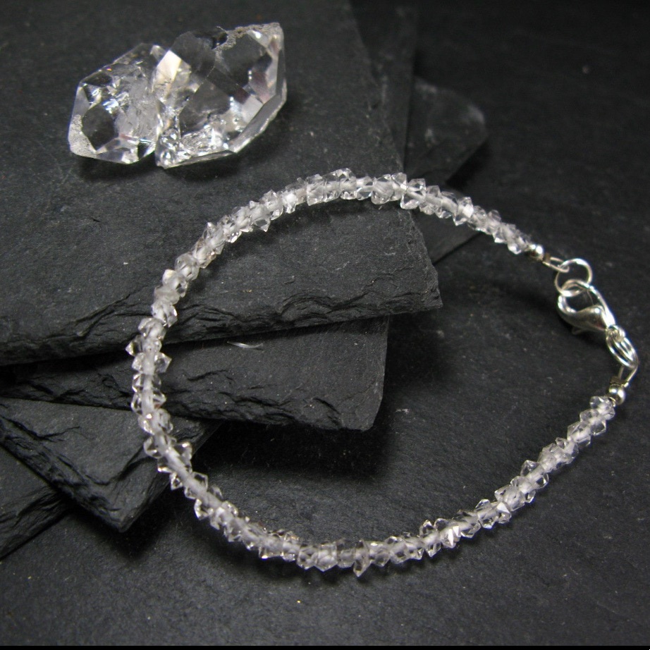Herkimer Bracelet Natural Gemstone Beaded Bracelet Sterling Silver Metal 42$